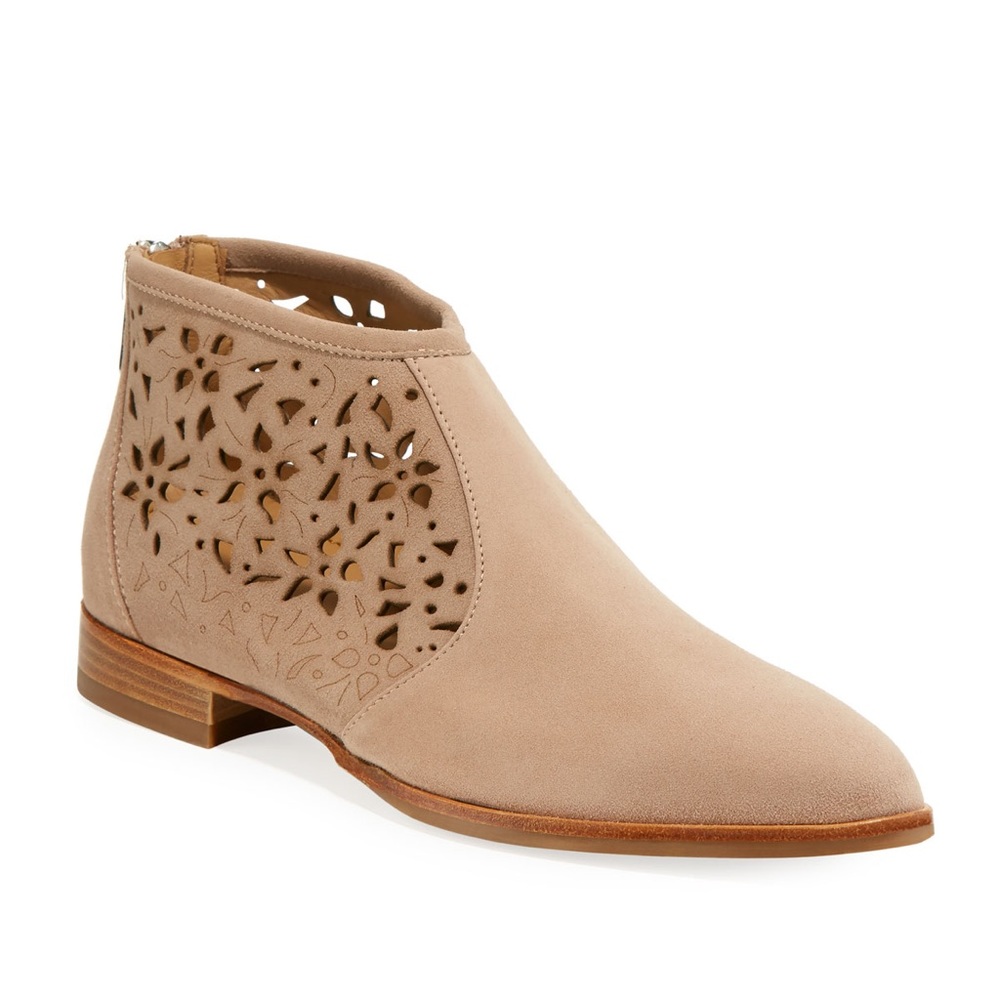 Italeau Perla Suede Waterproof Laser-Cut Ankle Booties size 39